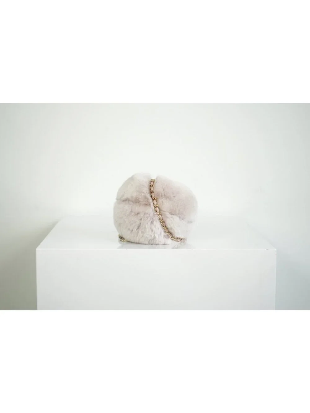 Chanel Purple Rabbit Fur Round Clutch W/Chain and Dust Bag